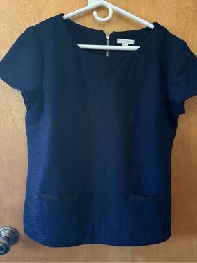 New York & Company Navy Textured Short-Sleeve Tunic Top